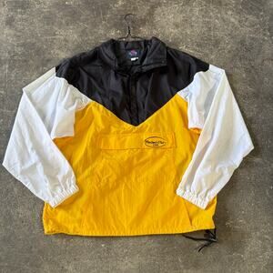 Vintage Presidents Club Windbreaker Jacket Mens L Yellow Black Pullover 1/4 Zip